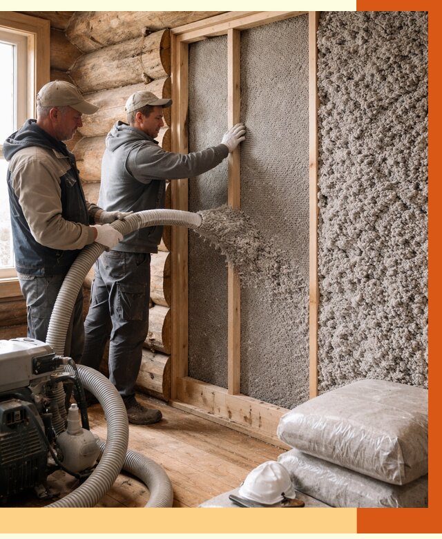 Утепление бревенчатого дома эковатой в Ачинске от 2786 руб. | ТепломастерЧнс