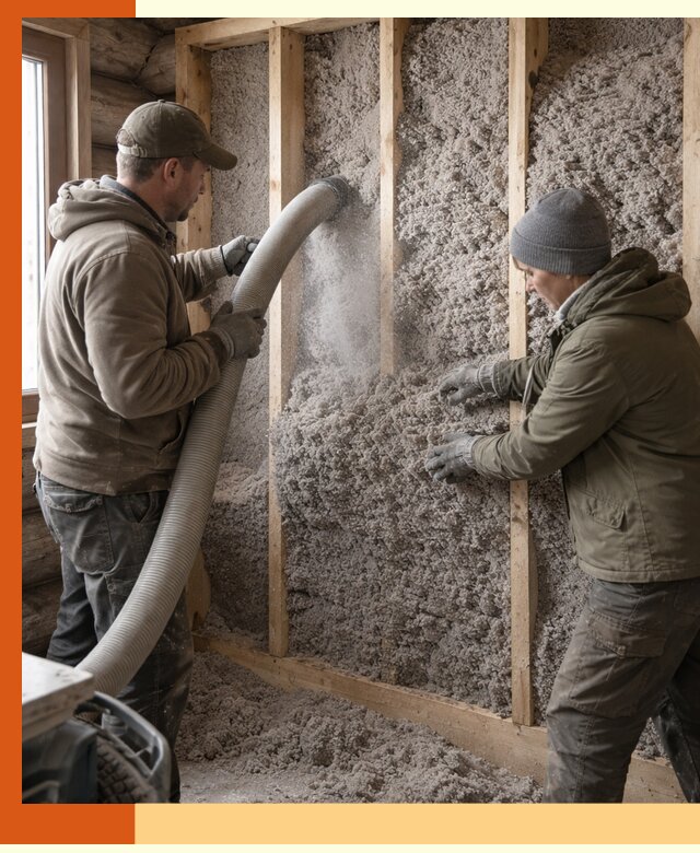 Утепление бревенчатого дома эковатой в Ачинске