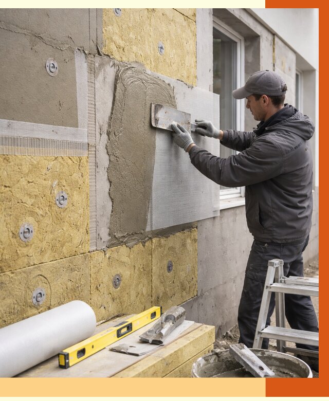 Утепление фасада под штукатурку в Ачинске от 4255 руб/м2 — монтаж пенопластом и минватой | ТепломастерЧнс