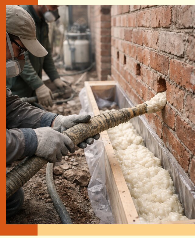 Заливка ППУ в пустоты кирпичной стены в Ачинске