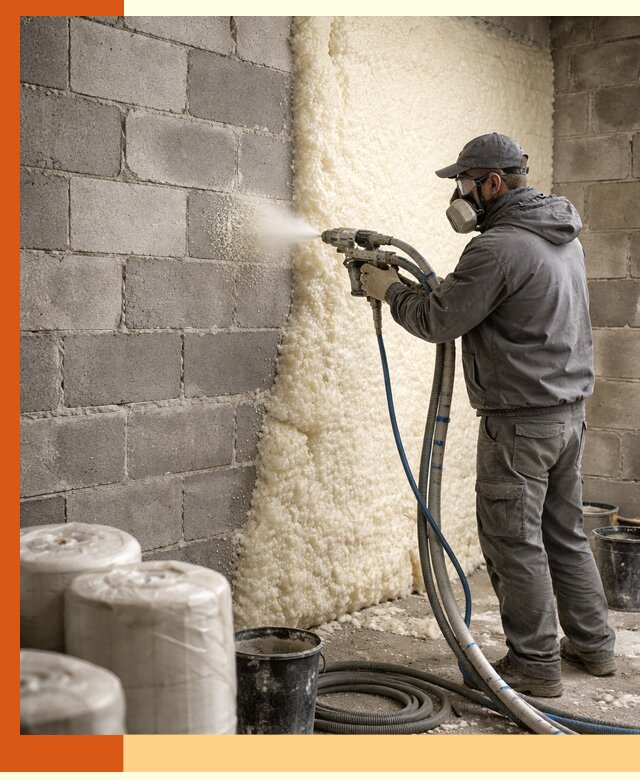 Утепление блочной стены ППУ в Ачинске качественно и надёжно