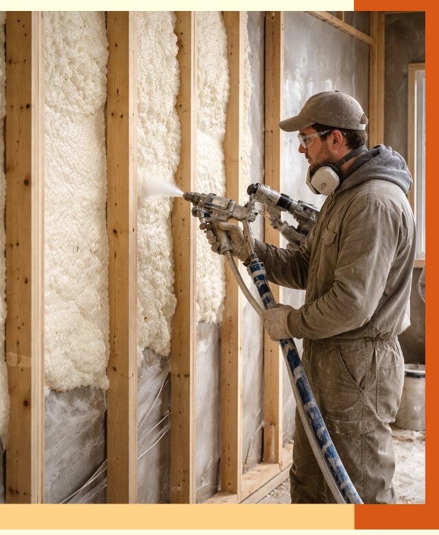 Утепление каркасной стены ППУ в Ачинске от 4305 руб./м2 под ключ | ТепломастерЧнс