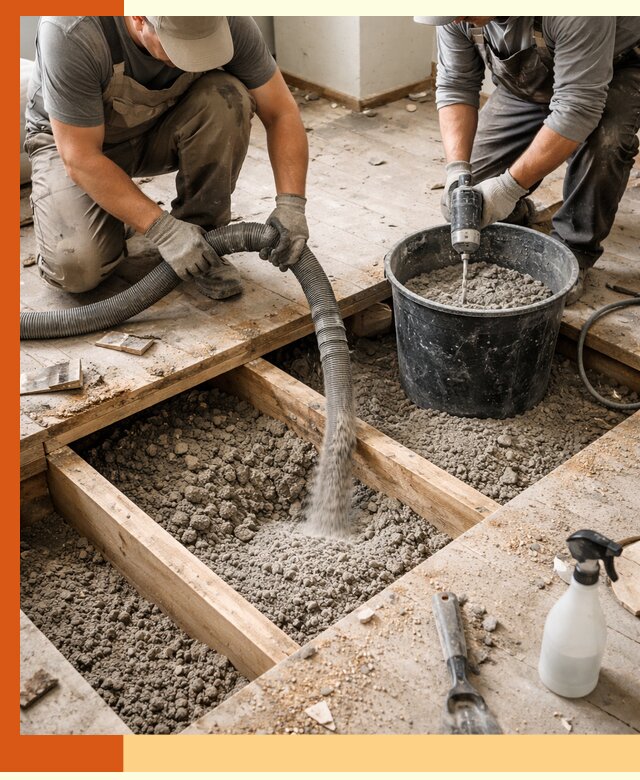 Заполнение пустот пола в Ачинске полиуретаном и пенополистиролом