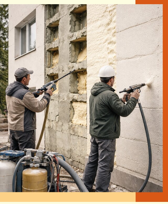 Заполнение пустот фасада в Ачинске от 4559 руб. — утепление пустот облицовки | ТепломастерЧнс