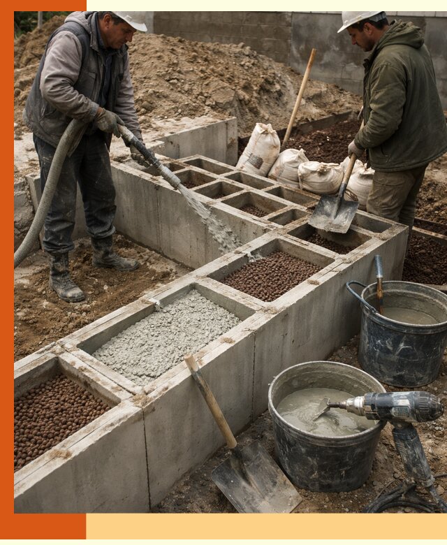 Заполнение полостей фундамента в Ачинске герметичным утеплением и повышением прочности