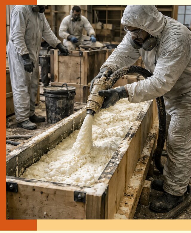 Заливка пенополиуретана в формы для утепления в Ачинске